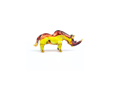 Blown Glass Rhino Figurine Handmade Yellow Orange Gold Safari Wildlife Rhino