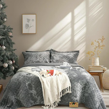 Velvet Quilt Set King Size  3 Piece Crushed Velvet Bedding with Shams, All