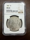 1881 Morgan Silver Dollar $1 NGC MS64 Nice Luster!