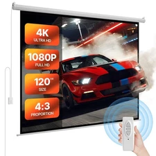 VEVOR Motorized Projector Screen, 120 inch 4:3 1080 HD Electric Projector Screen