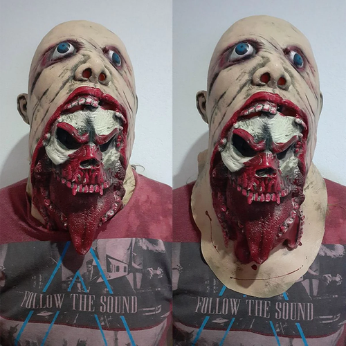 Scary Latex Face Zombie Mask Adult Size Bloody Halloween Prop Costume Dark/Light - Picture 3 of 4