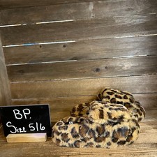 New Womens BP Sophie Brown Leopard Print Faux Fur Slides Slippers Size 5 / 6