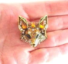 MINI 1 1/8" NWOT DESIGNER STYLE DIMENSIONAL CRYSTAL RHINESTONE FOX HEAD BROOCH