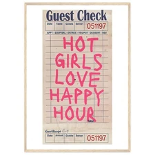 Hot Girls Love Happy Hour Guest Check Print Trendy Wall Art Bar Cart Print Guest
