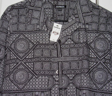 68 NWT New EXPRESS Men's Large Button Up Shirt Black White Print Cotton L/S