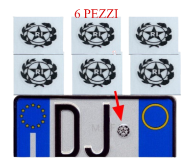 8 Adesivi Stemma Targa Auto Moto RI Repubblica Italiana epoca bollino Stella