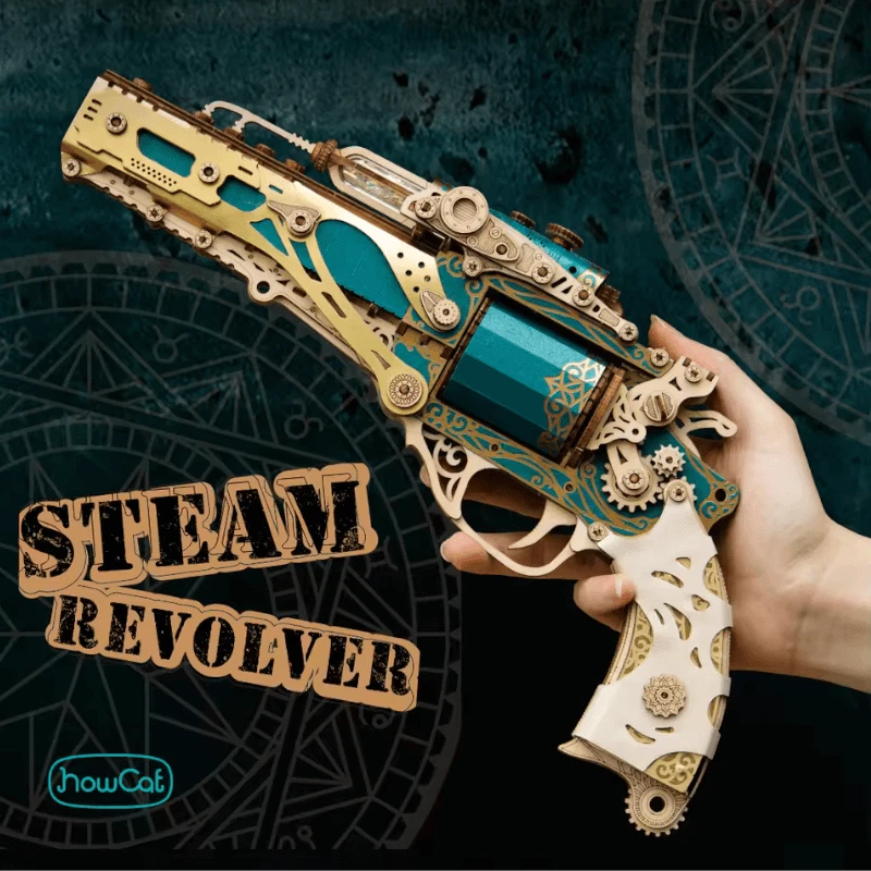 HowCat® S841 Steampunk Revolver Jade Blue 3D Holz Puzzle - Bild 2 von 4