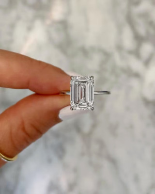 2 Ct Emerald Cut Simulated White Diamond Engagement Ring 14K White Gold Plated