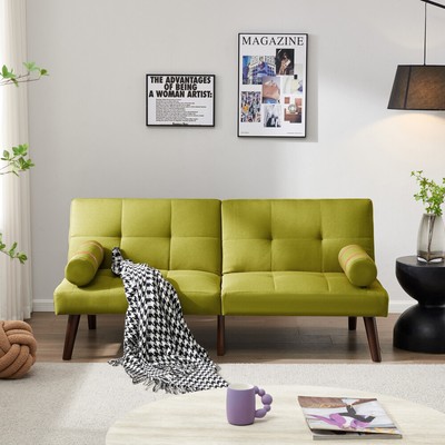 Convertible Futon Sofa Bed Upholstered Couch Sleeper Sofa w/Solid Wood Legs