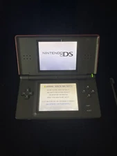 Nintendo DS Lite USG-001 Crimson W/Stylus, Charger, Case, and 5 Games All Tested