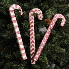 Set of 3 Country Primitive Rustic Wood Christmas Candy Canes: Polka Dot, Chevron