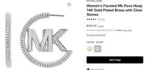 Michael Kors Precious Metal-Plated Brass Pavé Logo Hoop Earrings With Dust Bag
