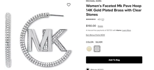 Michael Kors Precious Metal-Plated Brass Pavé Logo Hoop Earrings With Dust Bag
