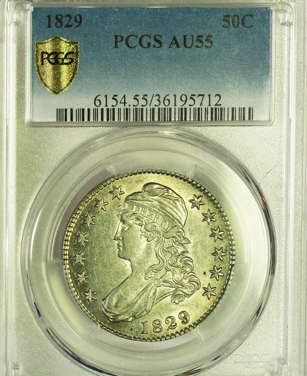 1829 Year Grade AU 55 US Early Half Dollar Coins (1794-1839) for