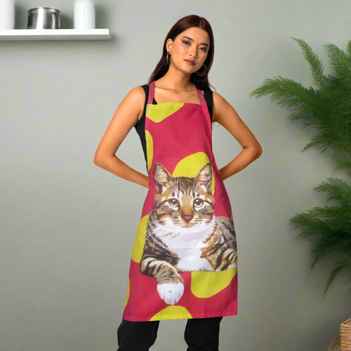 Tabby Katze Schürze Rot Gelb Männer Frauen Kochschürzen Kochen Küche Neuheit Pinny