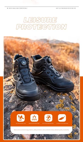 Fashion Men's Safety Shoes Rotated Button Anti-puncture Steel Toe Work Boots - Picture 9 of 24