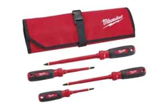 Milwaukee 1000V Insulated Screwdriver Set #48-22-2204 with Rollup Case 4-Piece
