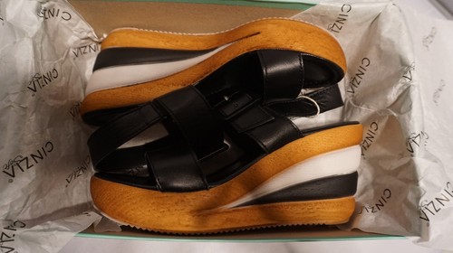CINZIA SOFT - Genuine Leather Wedge Sandals for Women in Black Italy Size 8 - Picture 4 of 8