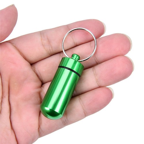 Mini Waterproof Metal Medicine Pill Box Case Bottle Holder Container Keychain - Picture 2 of 12
