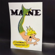 Maine Mermaid Pinup Vintage Style Decal, Vinyl Sticker, Luggage Label