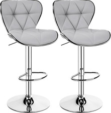 Bar Stools Set of 2, PU Leather Swivel Adjustable Barstools with Shell Back, Bar
