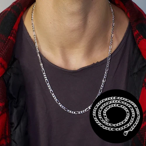Punk Necklace 24” inch Silver Plated Figaro Link Chain 6MM Thick Stainless Steel