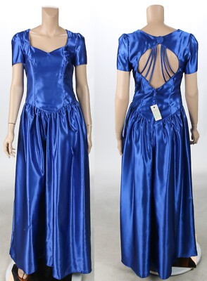 Alfred Angelo Vintage 80s 90s Blue Satin Party Prom Bridesmaid Dress sz  9/10 NWT | eBay