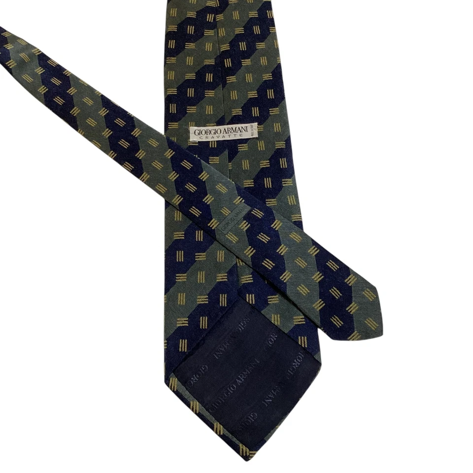GIORGIO ARMANI Cravatte Cotton/Silk Necktie ITALY Designer STRIPE Blue/Green EUC - Image 3 of 3