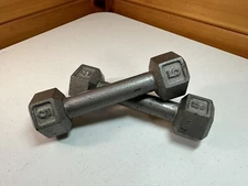 (2) CAP SDG-005 5lb Barbell Solid Hex Dumbbells - set of 2= 10 lbs Excellent Cnd