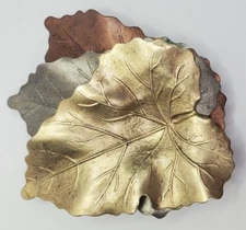 Tri-Colored Autumn Leaves Brooch Silver Gold Bronze Metal Tones Brushed Vtg
