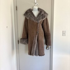 Women's Vintage Intermoda Hooded Mid-Length Fur Coat Brown - L