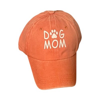 DOG MOM Embroidered Cotton Baseball Cap/Hat-Soft  Washed-Orange NEW