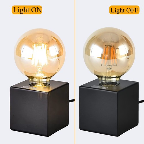 KUNJOULAM Mini Industrial Table Lamp Base Set of 2, Black Bedside Nightstand ... - Picture 6 of 7