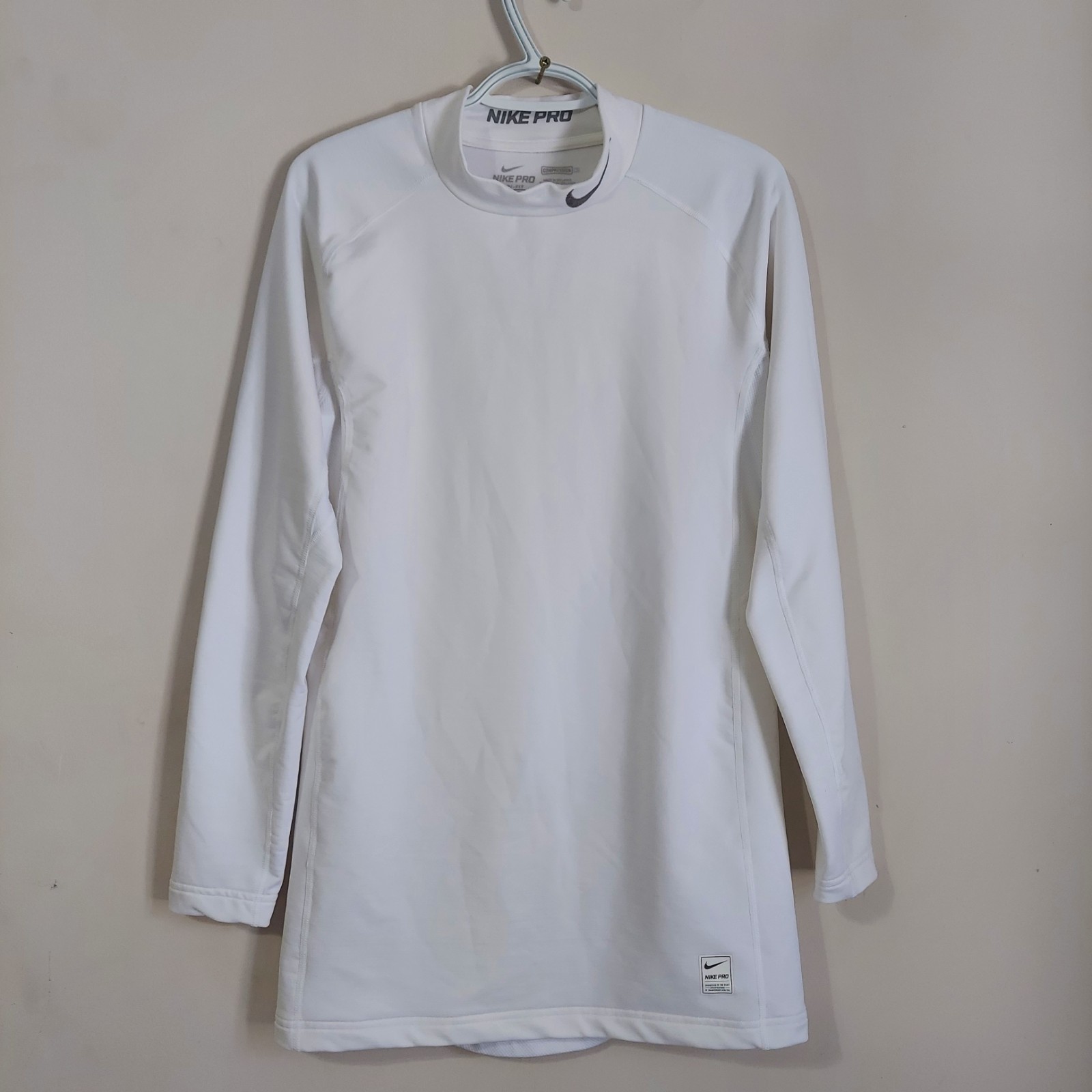 Nike Men's Pro Dri Fit Compression White Mock neck Long Sleeve Shirt Size XL