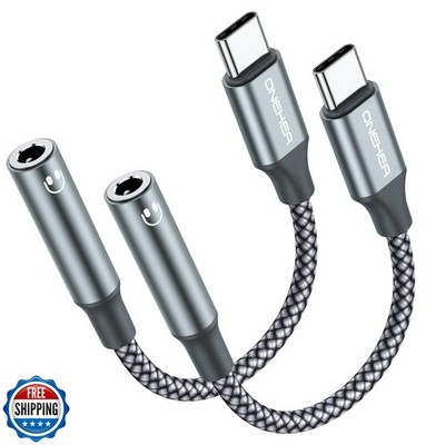 OneKer USB Type C to 3.5mm Headphone Jack Adapter, (2-Pack) USB C to Aux Fema