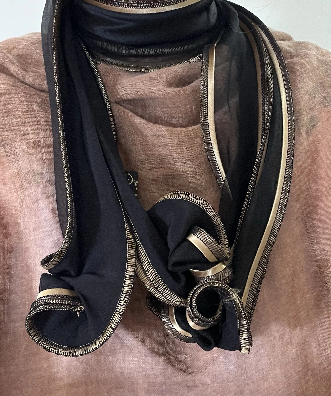 Tammy Child Scarf Silk And Organza Cornflower Black & Gold Unique