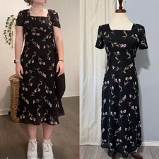 Vintage Y2K Floral Black Maxi Women Dress Size 10 Chiffon Fairy Goth Cottagecore