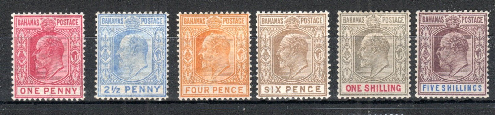 Bahamas 1902-07 values to 5s between SG 62-69 MH