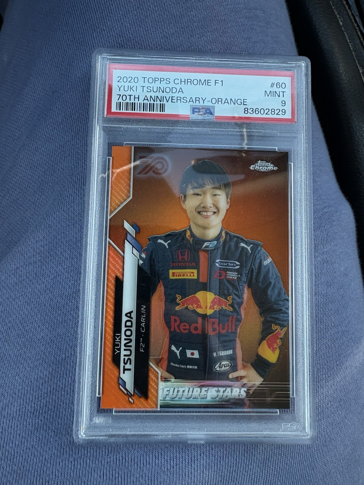 2020 Topps Chrome Formula 1 #60 Yuki Tsunoda Orange 70th Refractor Future PSA 9