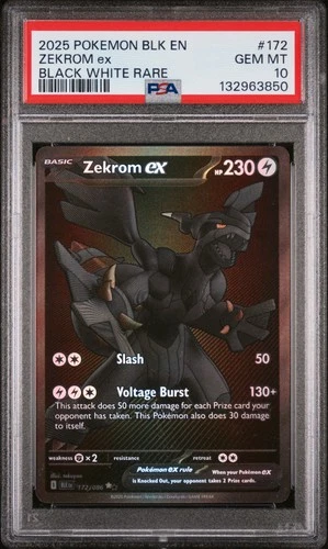 2025 POKEMON BLK EN-BLACK BOLT BLACK WHITE RARE #172 ZEKROM EX PSA 10