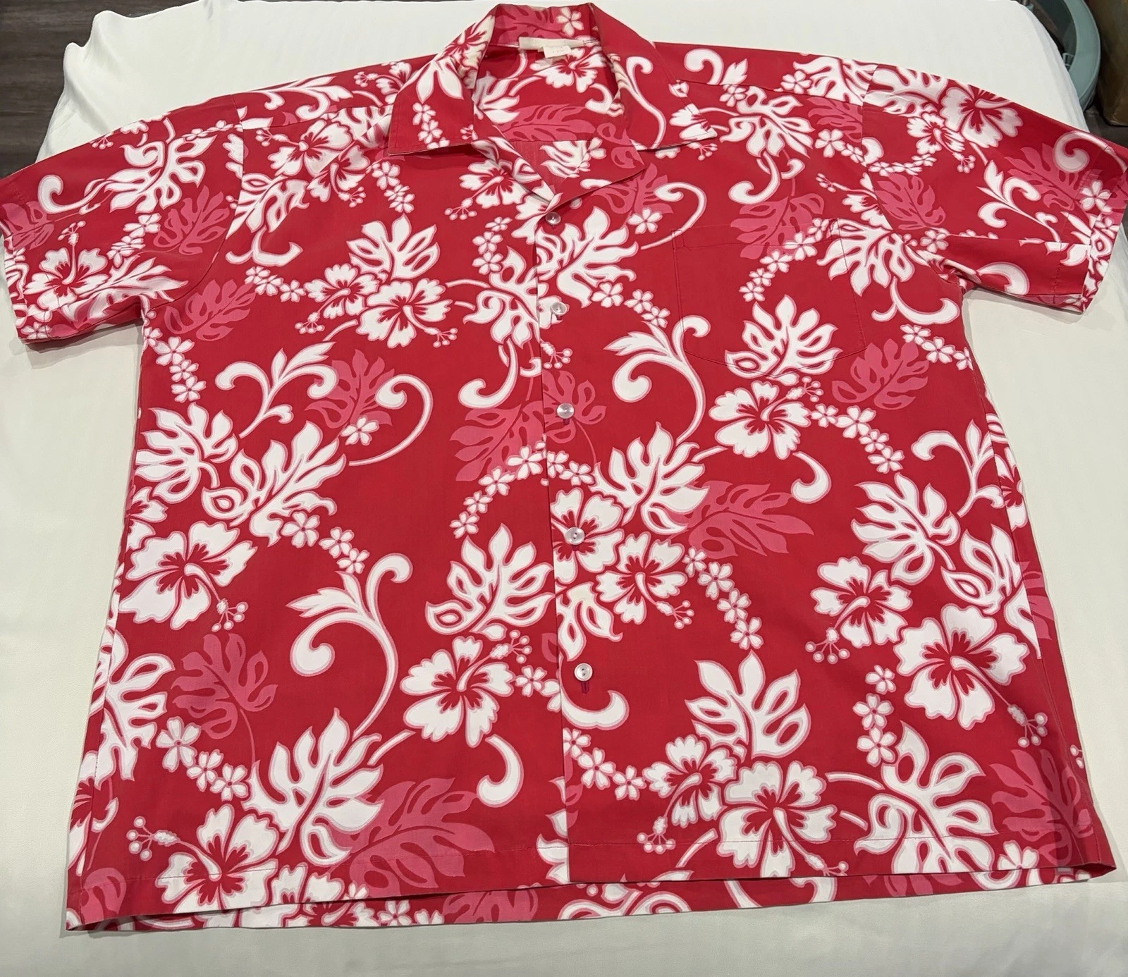 VTG Men's 3XL Floral Hawaiian Red Tropical Island Shirt Made In USA
