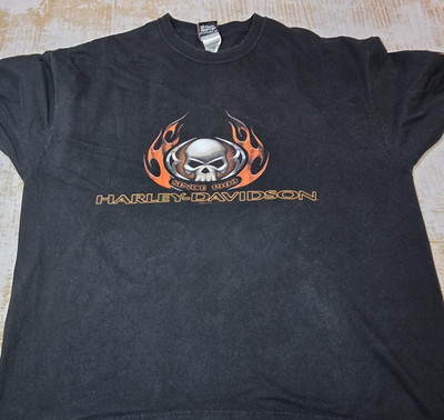 Y2K Harley-Davidson Shirt Mens 2XL Black Skull Long Sleeve USA