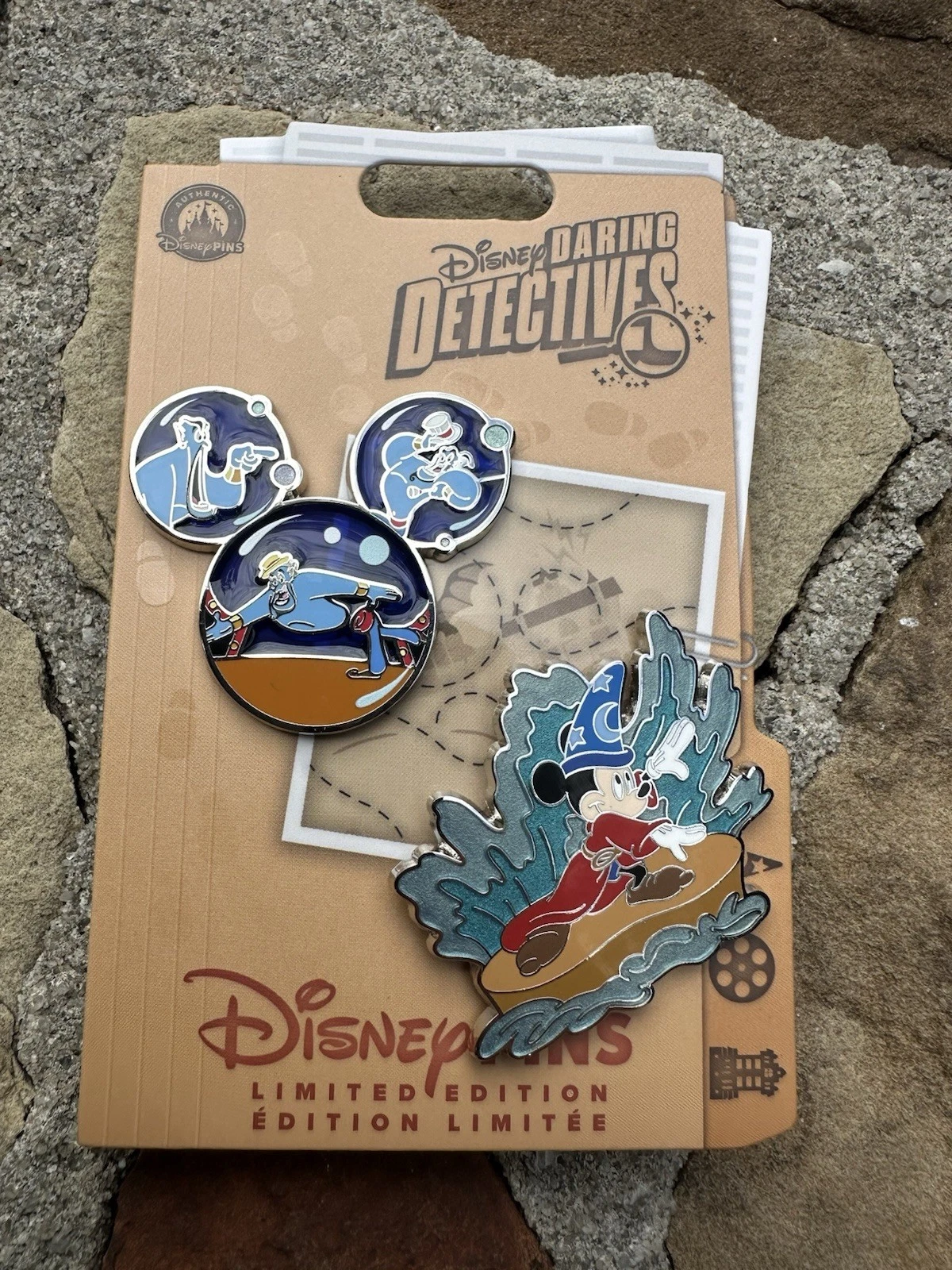 2026 Disney Parks Daring Detectives Mickey Fantasia Genie LE3000 2 Pin Set WDW