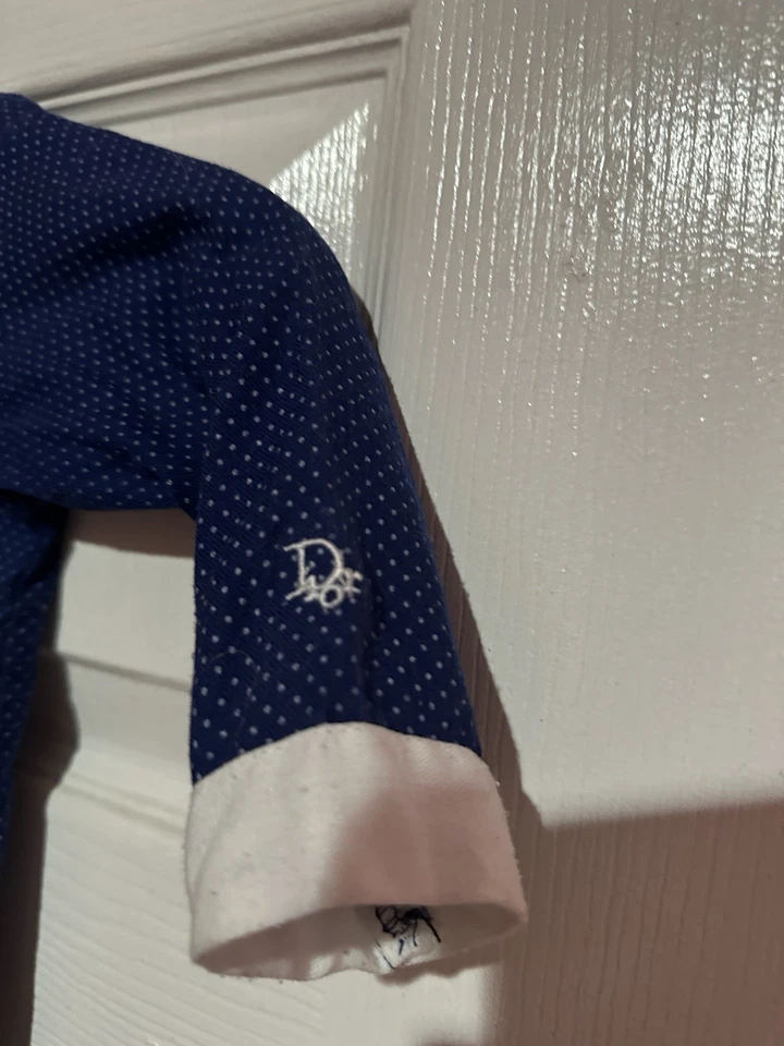 Vintage Dark Blue Dotted Baby Dior Button Up One Piece Size 12 Months - Image 2 of 4