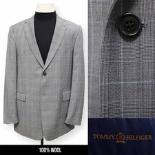 TOMMY HILFIGER VINTAGE mens gray blue PLAID sport coat suit jacket blazer 44 L