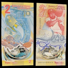 Eastern Caribbean $2 Banknote World Paper Money UNC Currency Bill Note Dollar