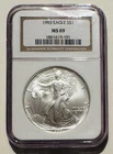 1993 S $1 AMERICAN SILVER EAGLE NGC MS69 BROWN LABEL