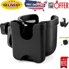 2-in-1 Universal Cup and Phone Holder for Stroller, Bike  Wheelchair - Black