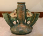 Vintage Roseville Dahlrose Pottery Triple Bud Vase 76-6