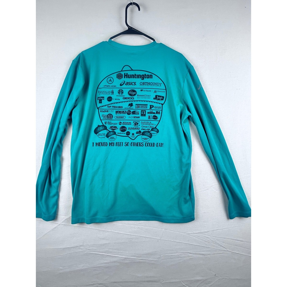 Asics Mens Drumstick Dash 2017 Long Sleeve Shirt Teal Large Graphic Running Tee View 6
